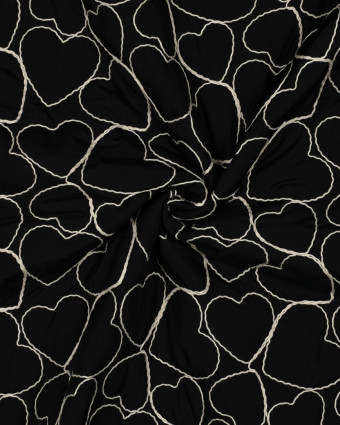 Tissu Doudou Noir Cœurs Brodés - Mercerine