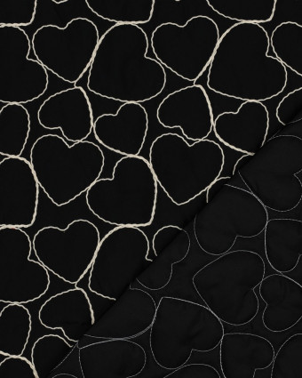Tissu Doudou Noir Cœurs Brodés  - Mercerine