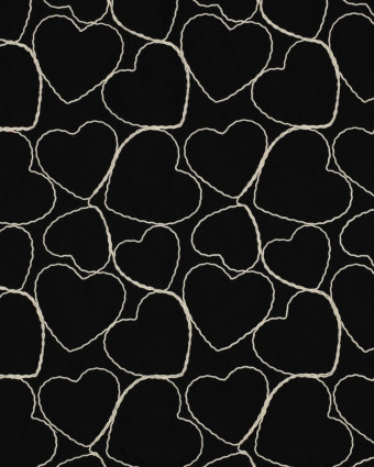 Tissu Doudou Noir Cœurs Brodés  - Mercerine