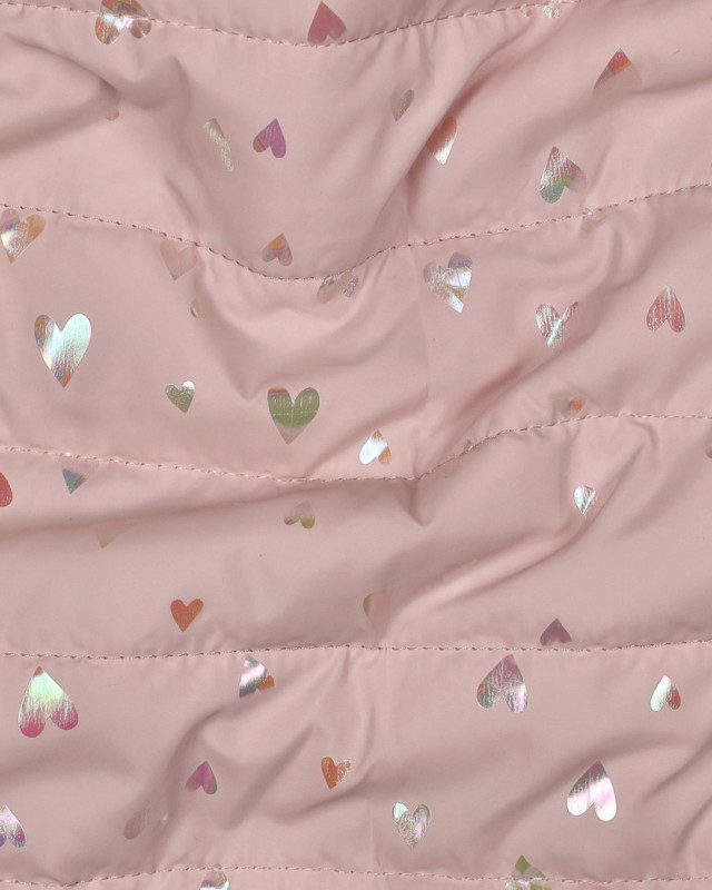 Tissu Doudoune Rose Clair Petis Cœurs Holographique - Mercerine