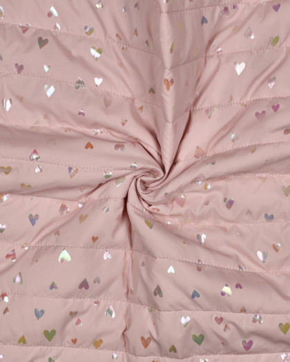 Tissu Doudoune Rose Clair Petits Cœurs Holographique - Mercerine