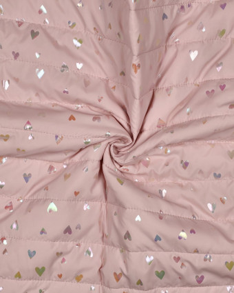 Tissu Doudoune Rose Clair Petits Cœurs Holographique - Mercerine