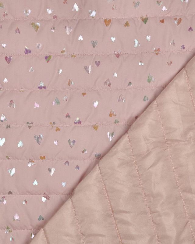 Tissu Doudoune Rose Clair Petis Cœurs Holographique - Mercerine