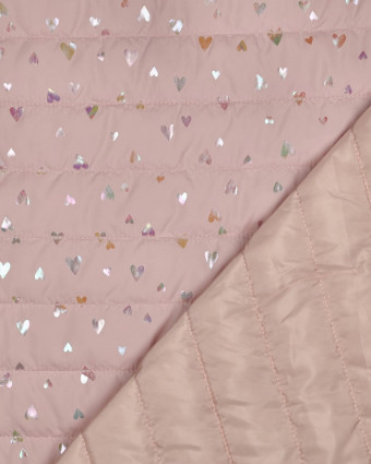 Tissu Doudoune Rose Clair Petis Cœurs Holographique - Mercerine