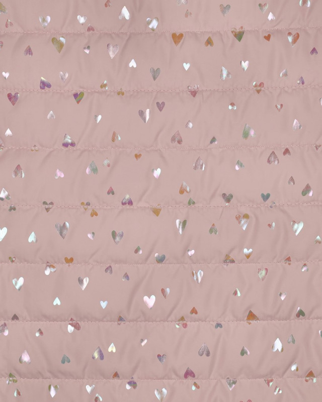 Tissu Doudoune Rose Clair Petis Cœurs Holographique - Mercerine