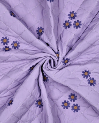 Tissu Matelassé Doudoune Lilas Marguerites Brodées - Mercerine