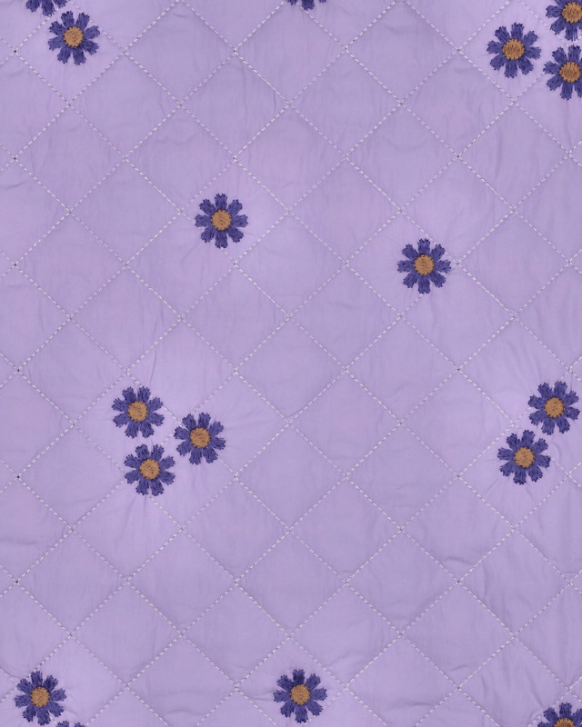 Tissu Matelassé Doudoune Lilas Marguerites Brodées - Mercerine