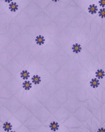 Tissu Matelassé Doudoune Lilas Marguerites Brodées - Mercerine