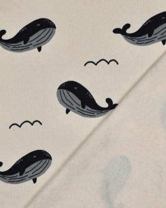 Tissu Sweat Jogging Baleine Fond Ecru  - Mercerine