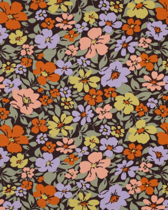 Tissu Jersey French Terry Fleuri Fond Cacao - Mercerine