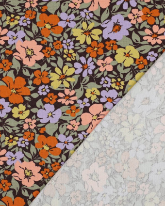 Tissu Jersey French Terry Fleuri Fond Cacao - Mercerine