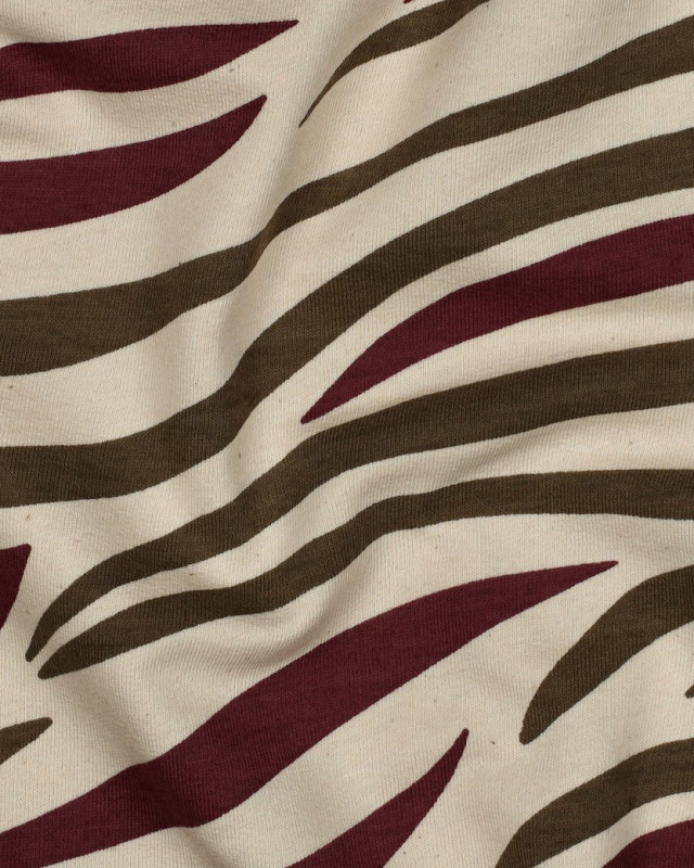 Tissu Sweat Zèbre Bordeaux et Kaki - Mercerine