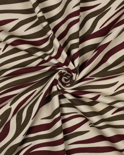 Tissu Sweat Zèbre Bordeaux et Kaki - Mercerine
