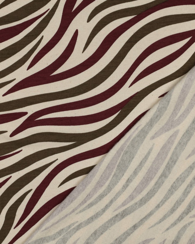 Tissu Sweat Zèbre Bordeaux et Kaki - Mercerine