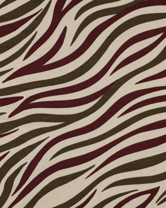 Tissu Sweat Zèbre Bordeaux et Kaki - Mercerine