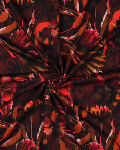 Tissu Jersey Fleuri Bordeaux - Mercerine