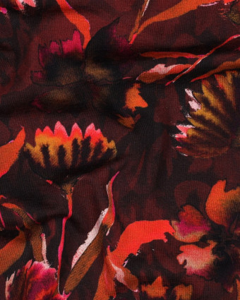 Tissu Jersey Fleuri Bordeaux - Mercerine