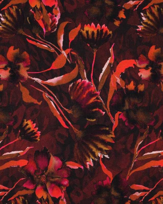Tissu Jersey Fleuri Bordeaux - Mercerine