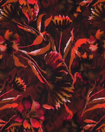 Tissu Jersey Fleuri Bordeaux - Mercerine