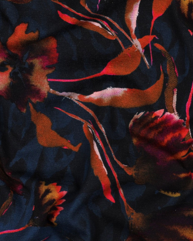 Tissu Jersey Fleuri Pétrole - Mercerine