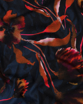Tissu Jersey Fleuri Pétrole - Mercerine