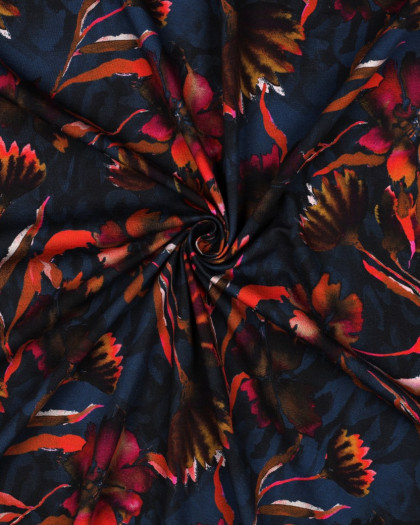 Tissu Jersey Fleuri Pétrole - Mercerine