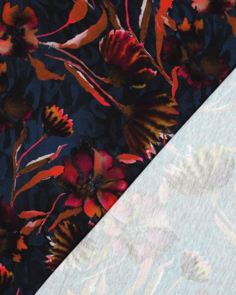 Tissu Jersey Fleuri Pétrole - Mercerine
