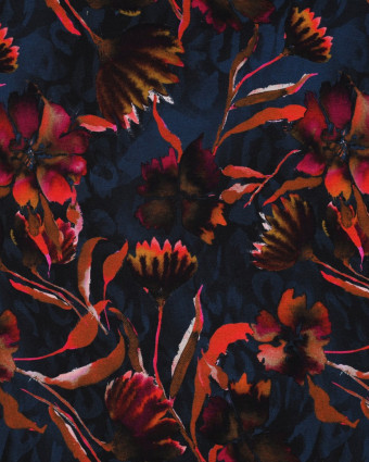 Tissu Jersey Fleuri Pétrole - Mercerine