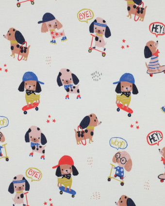 Tissu Jersey Ecru Petit Chien Skate - Mercerine