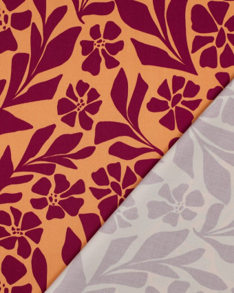 Tissu Viscose Stretch Orange Motif Fleuri Framboise - Mercerine
