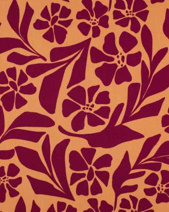 Tissu Viscose Stretch Orange Motif Fleuri Framboise - Mercerine