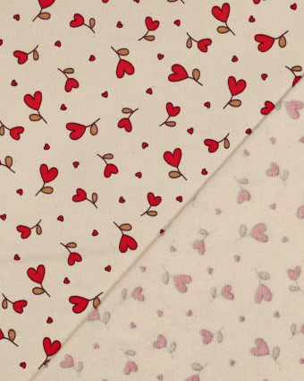 Tissu Sweat Cœurs Rouges Fond Naturel - Mercerine