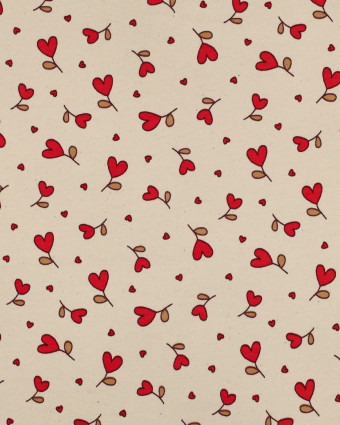 Tissu Sweat Cœurs Rouges Fond Naturel - Mercerine