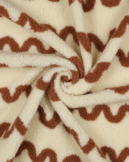Tissu Sherpa Ecru Wave Caramel - Mercerine