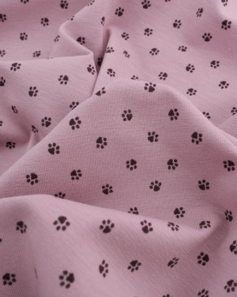 Tissu Jersey De Coton Patte De Chat Rose Oeko-Tex - Mercerine