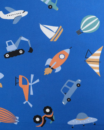 Tissu Coton Bleu Camion Bateau Fusée  - Poppy Design - Mercerine