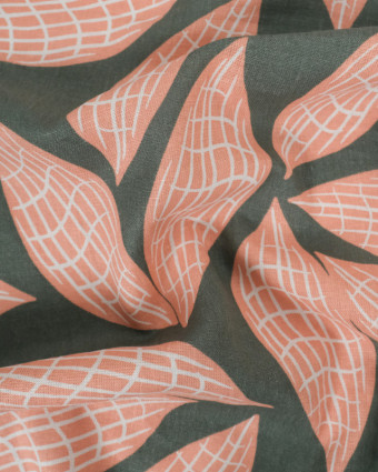 Tissu Lin Viscose Vert Olive Feuillage Oranger - Nerida Hansen - Mercerine