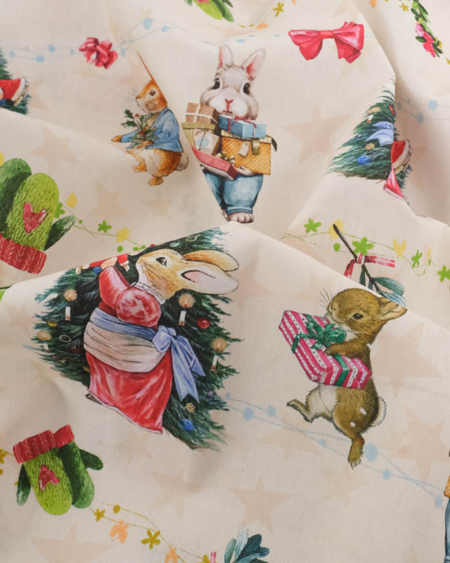 Popeline de Coton Noël Antan Beige - Mercerine