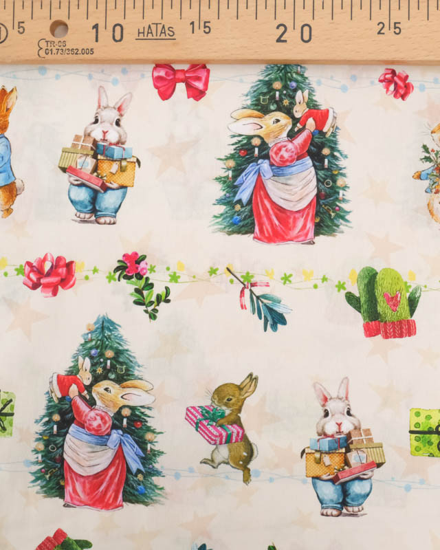Popeline de Coton Noël Antan Beige - Mercerine