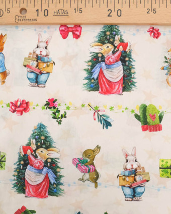 Popeline de Coton Noël Antan Beige - Mercerine
