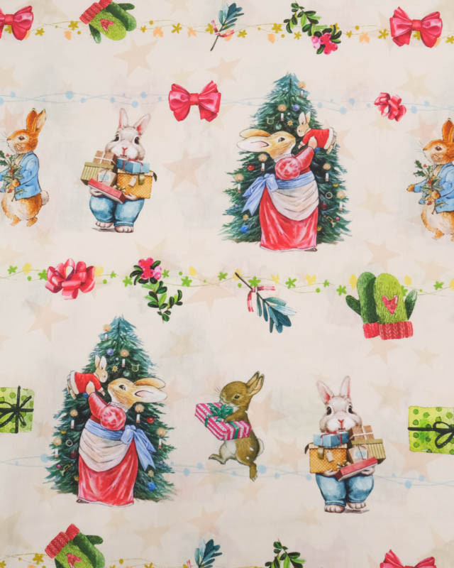 Popeline de Coton Noël Antan Beige - Mercerine
