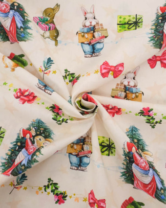 Popeline de Coton Noël Antan Beige - Mercerine