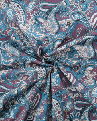 Popeline de Coton Paisley Bleu - Mercerine