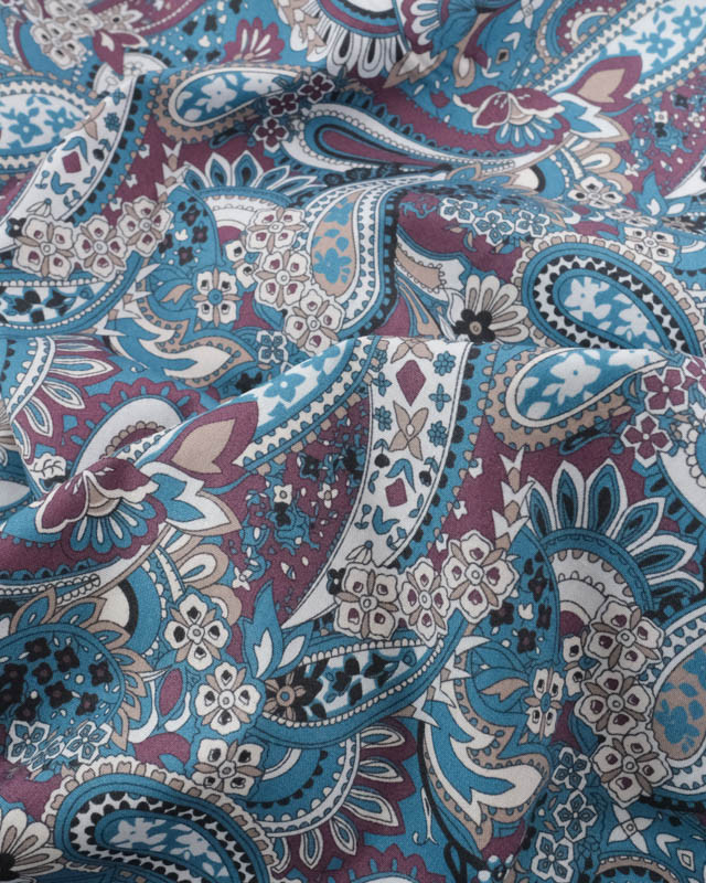 Popeline de Coton Paisley Bleu - Mercerine