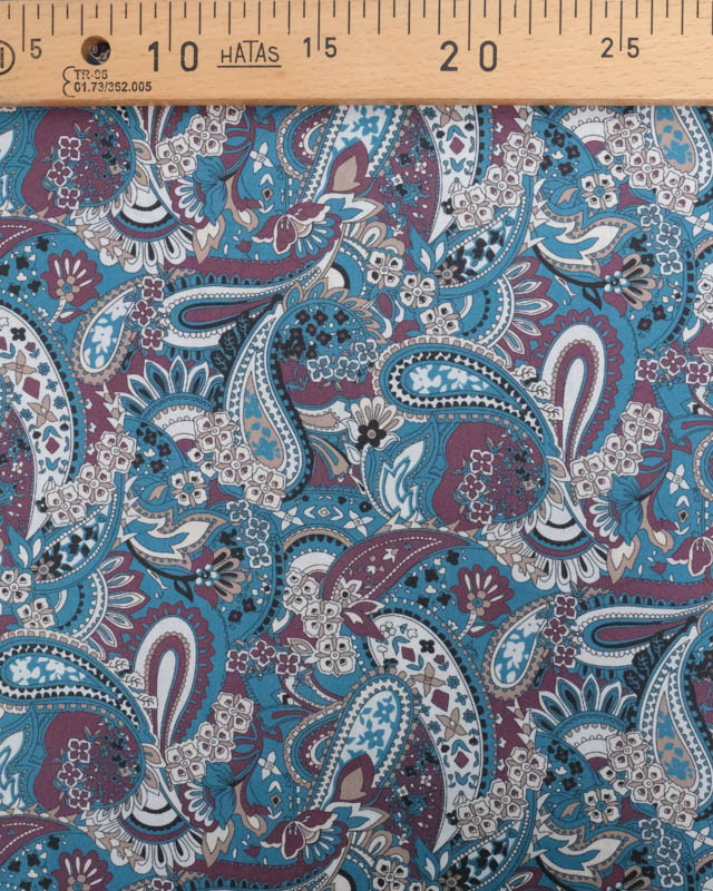 Popeline de Coton Paisley Bleu - Mercerine