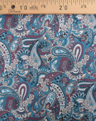 Popeline de Coton Paisley Bleu - Mercerine