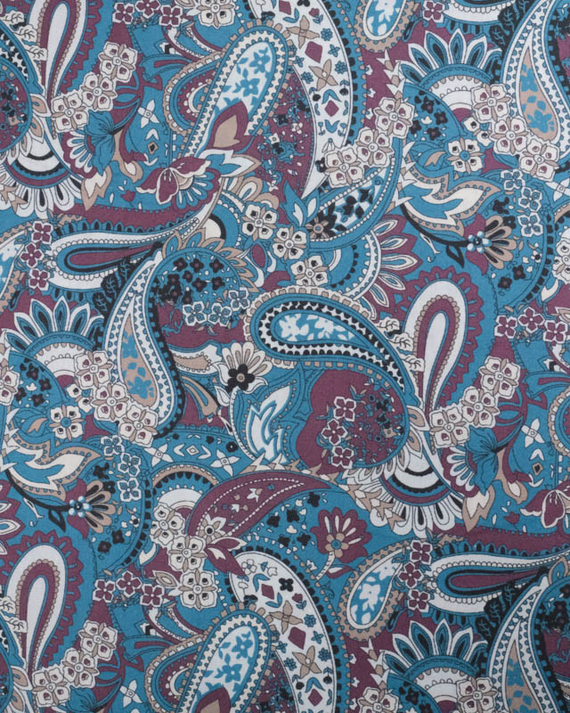 Popeline de Coton Paisley Bleu - Mercerine