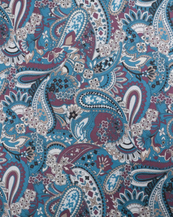 Popeline de Coton Paisley Bleu - Mercerine