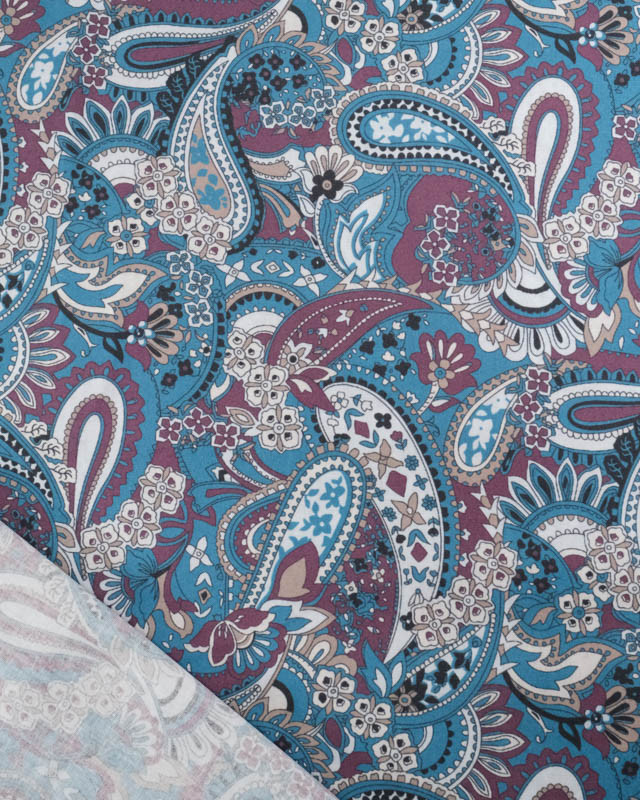 Popeline de Coton Paisley Bleu - Mercerine