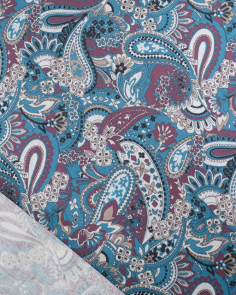 Popeline de Coton Paisley Bleu - Mercerine